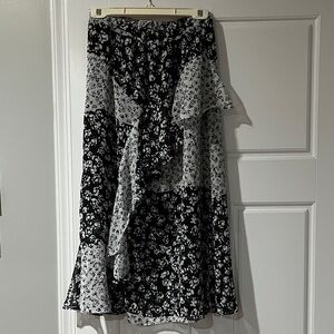 Joie Asymmetrical Black and White Floral Skirt.